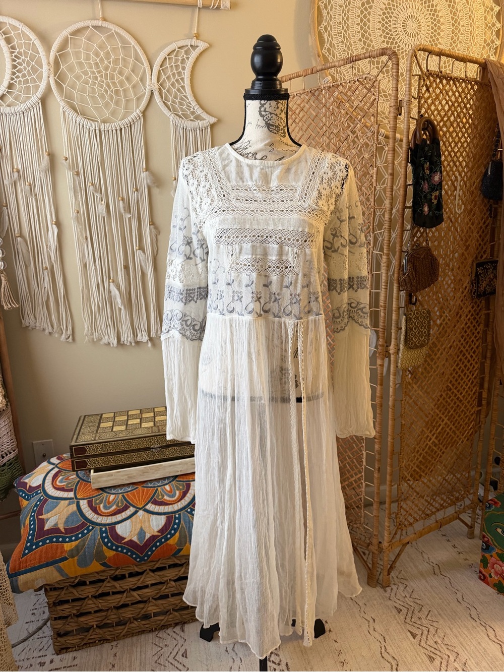 Free People Long White Tunic Sweet Sunny Days Embroidered Top